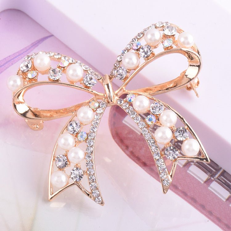 Graceful Bow Pearl Brooch – Women’s Fashion All - Match Accessory - Elysian Bijoux