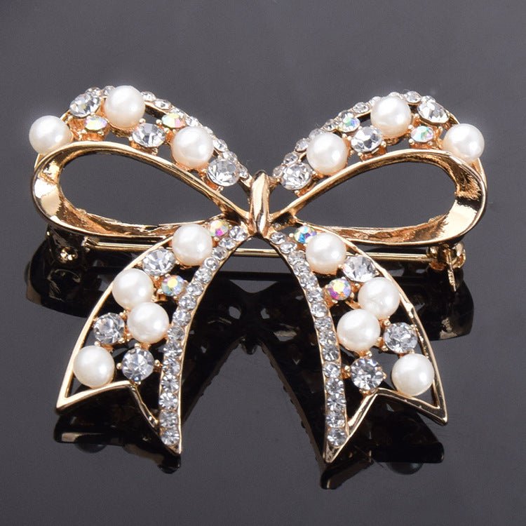 Graceful Bow Pearl Brooch – Women’s Fashion All - Match Accessory - Elysian Bijoux