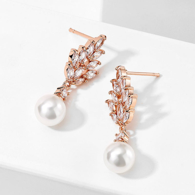 LuxeGleam Zircon & Pearl Earrings - Elysian Bijoux