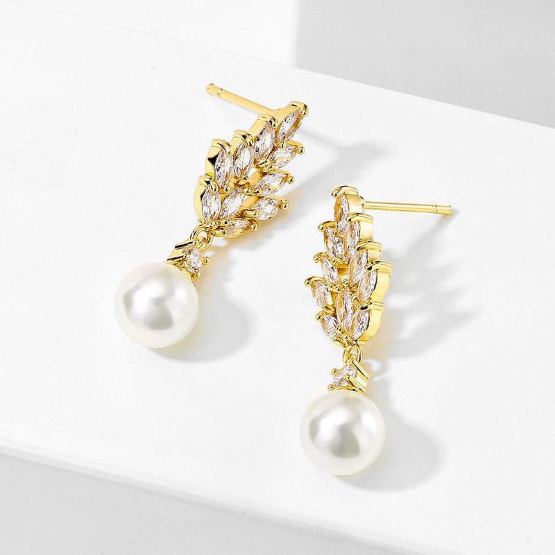 LuxeGleam Zircon & Pearl Earrings - Elysian Bijoux