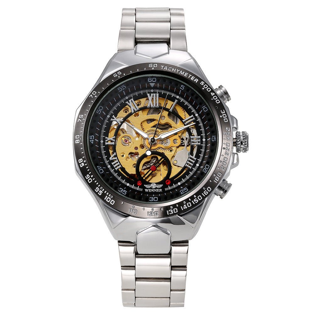Men’s All - Steel Hollow Automatic Mechanical Watch – Fashion Skeleton Design - Elysian Bijoux