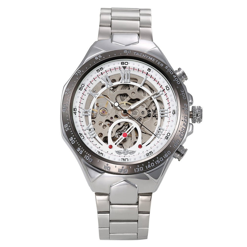 Men’s All - Steel Hollow Automatic Mechanical Watch – Fashion Skeleton Design - Elysian Bijoux