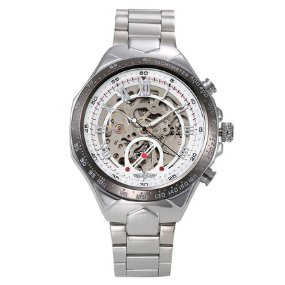 Men’s All - Steel Hollow Automatic Mechanical Watch – Fashion Skeleton Design - Elysian Bijoux