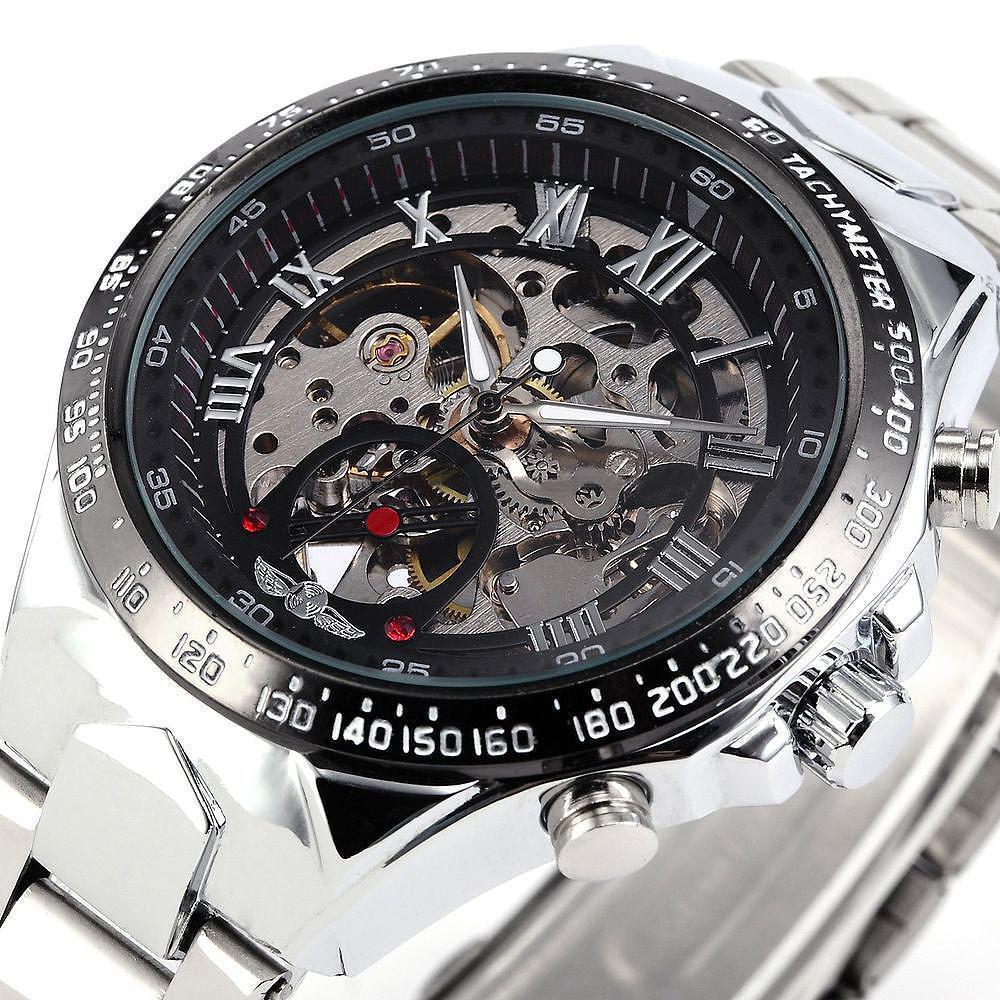 Men’s All - Steel Hollow Automatic Mechanical Watch – Fashion Skeleton Design - Elysian Bijoux