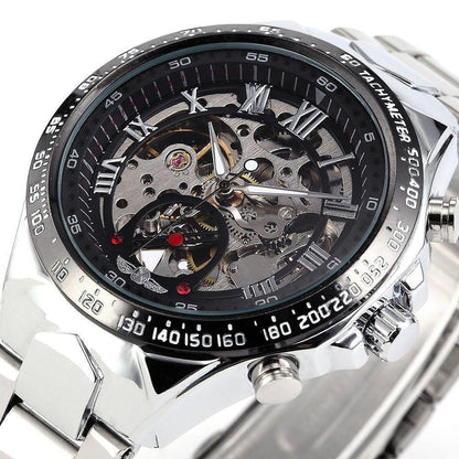 Men’s All - Steel Hollow Automatic Mechanical Watch – Fashion Skeleton Design - Elysian Bijoux