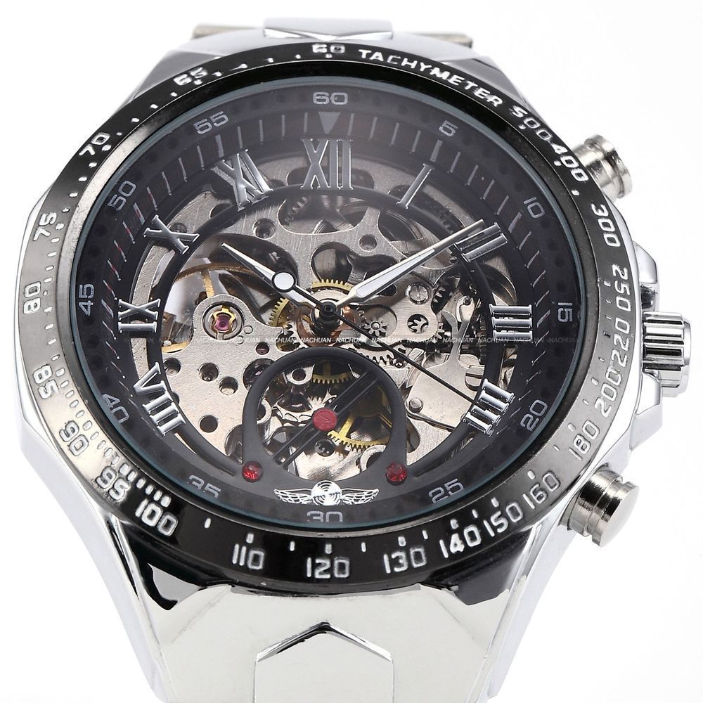 Men’s All - Steel Hollow Automatic Mechanical Watch – Fashion Skeleton Design - Elysian Bijoux