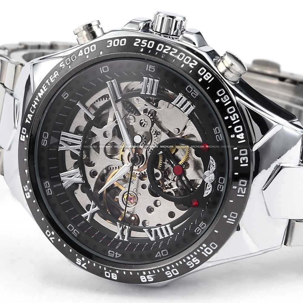 Men’s All - Steel Hollow Automatic Mechanical Watch – Fashion Skeleton Design - Elysian Bijoux