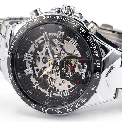 Men’s All - Steel Hollow Automatic Mechanical Watch – Fashion Skeleton Design - Elysian Bijoux