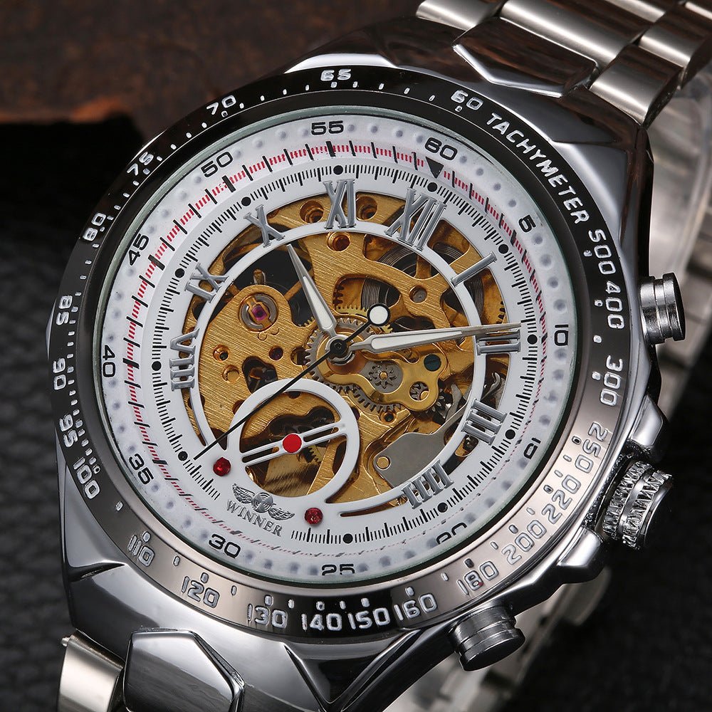 Men’s All - Steel Hollow Automatic Mechanical Watch – Fashion Skeleton Design - Elysian Bijoux