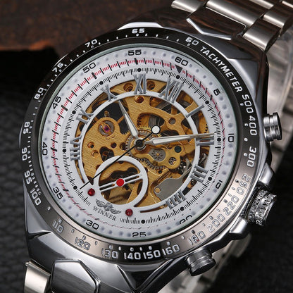 Men’s All - Steel Hollow Automatic Mechanical Watch – Fashion Skeleton Design - Elysian Bijoux