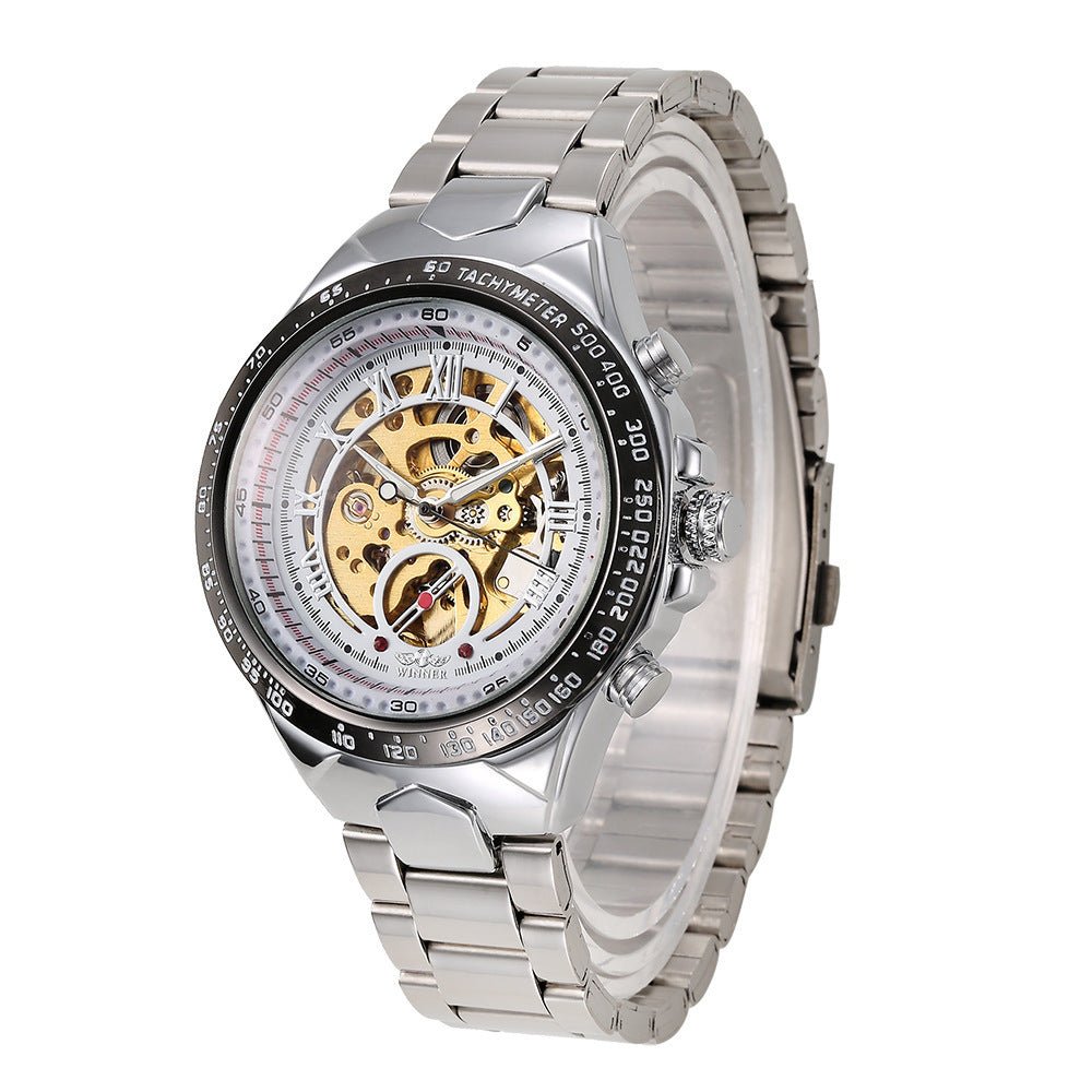 Men’s All - Steel Hollow Automatic Mechanical Watch – Fashion Skeleton Design - Elysian Bijoux