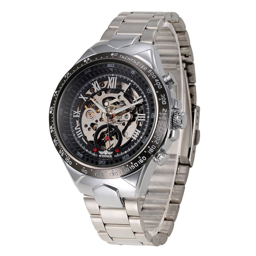 Men’s All - Steel Hollow Automatic Mechanical Watch – Fashion Skeleton Design - Elysian Bijoux