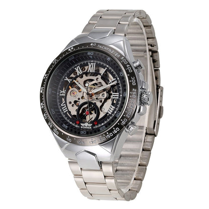 Men’s All - Steel Hollow Automatic Mechanical Watch – Fashion Skeleton Design - Elysian Bijoux