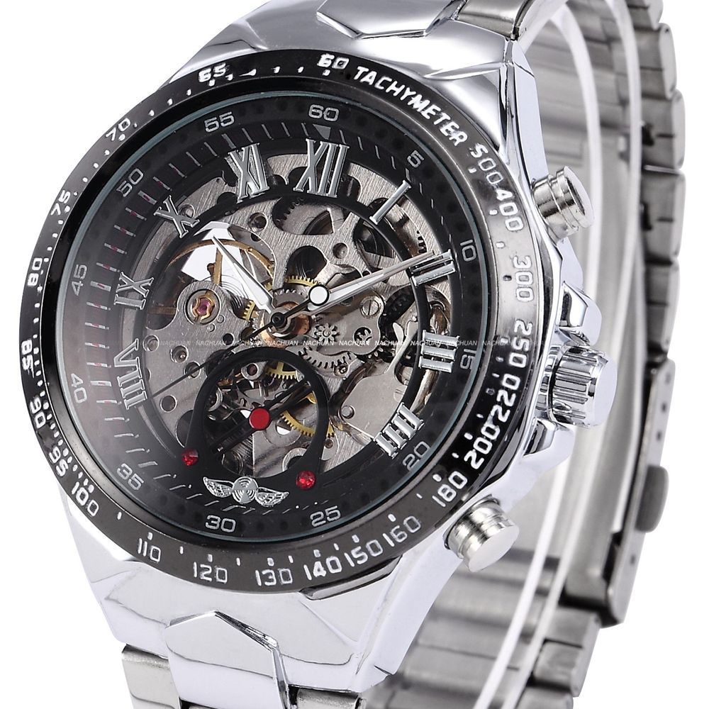 Men’s All - Steel Hollow Automatic Mechanical Watch – Fashion Skeleton Design - Elysian Bijoux