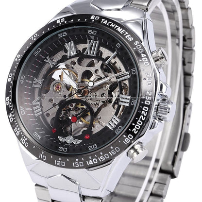 Men’s All - Steel Hollow Automatic Mechanical Watch – Fashion Skeleton Design - Elysian Bijoux