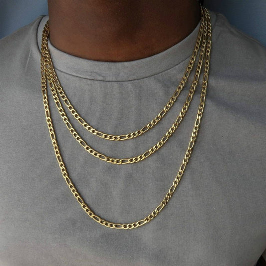 Men’s Long Geometric Alloy Necklace – Classic Gold & Silver Chains - Elysian Bijoux
