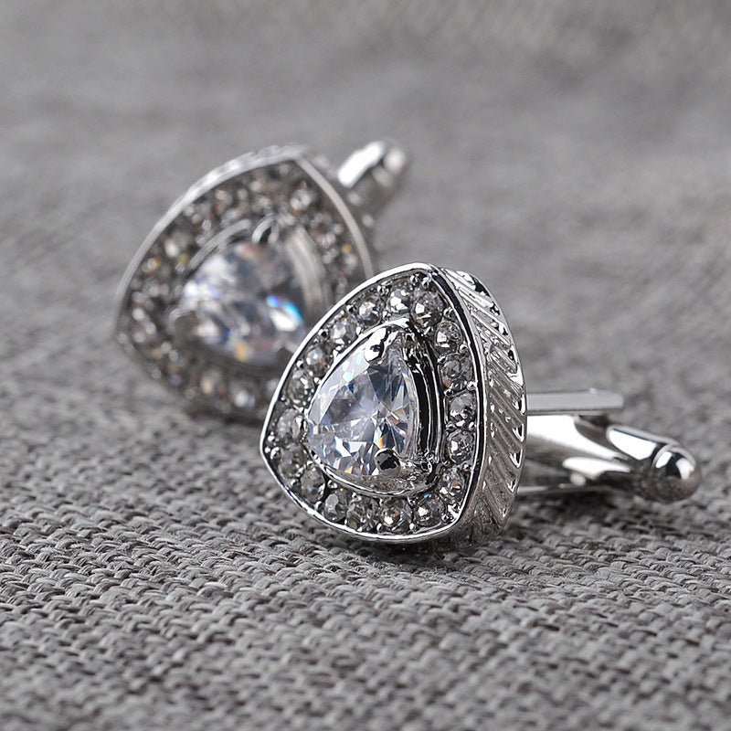Men’s Shirt Cufflinks – Triangle Crystal French Diamond - Elysian Bijoux