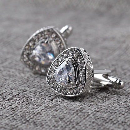 Men’s Shirt Cufflinks – Triangle Crystal French Diamond - Elysian Bijoux