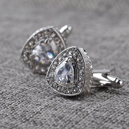 Men’s Shirt Cufflinks – Triangle Crystal French Diamond - Elysian Bijoux