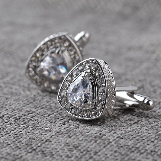 Men’s Shirt Cufflinks – Triangle Crystal French Diamond - Elysian Bijoux