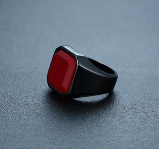 Men’s Stainless Steel Black Agate Ring - Elysian Bijoux