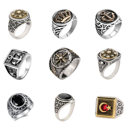 New Arrival King & Queen Crown Signet Ring – Vintage Silver Carved Punk Jewelry - Elysian Bijoux