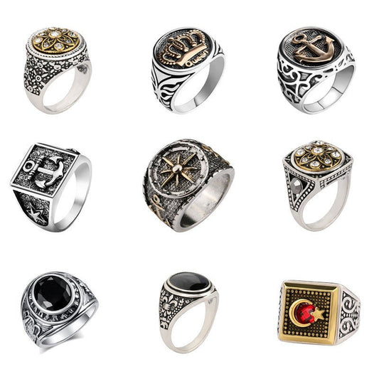 New Arrival King & Queen Crown Signet Ring – Vintage Silver Carved Punk Jewelry - Elysian Bijoux