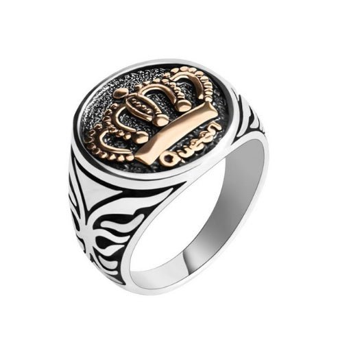 New Arrival King & Queen Crown Signet Ring – Vintage Silver Carved Punk Jewelry - Elysian Bijoux