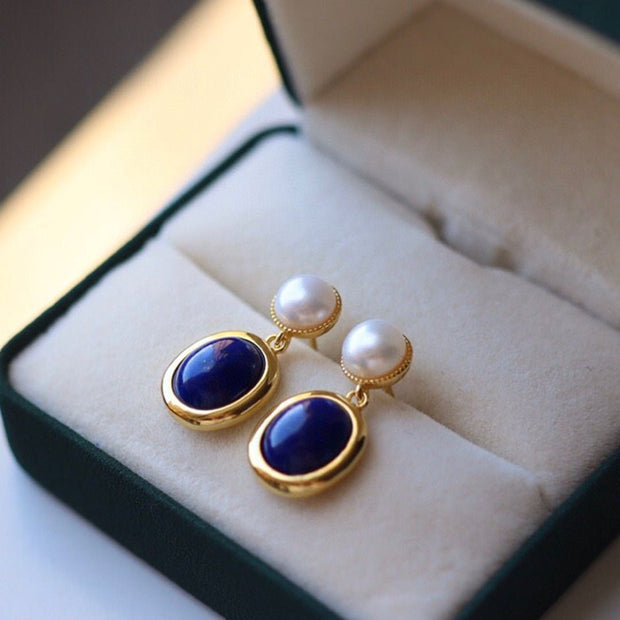OceanLuxe Lapis & Pearl Earrings - Elysian Bijoux