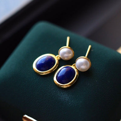 OceanLuxe Lapis & Pearl Earrings - Elysian Bijoux