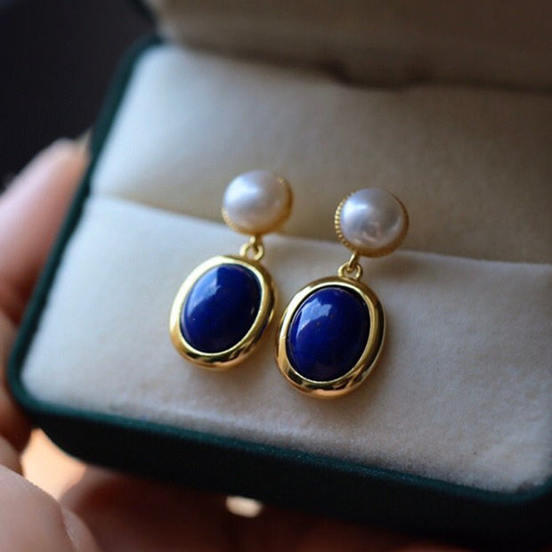 OceanLuxe Lapis & Pearl Earrings - Elysian Bijoux