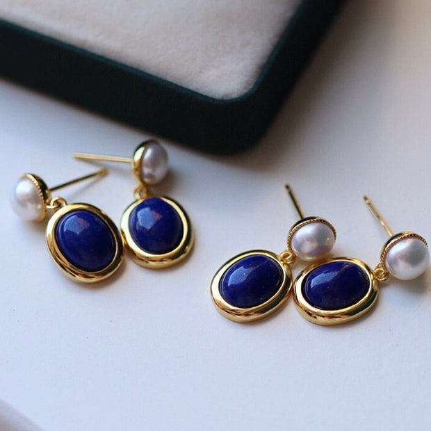 OceanLuxe Lapis & Pearl Earrings - Elysian Bijoux