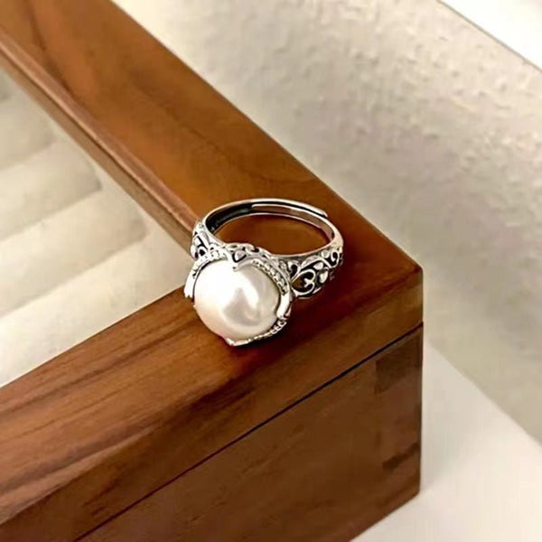 OpenFrame Round Pearl Ring - Elysian Bijoux