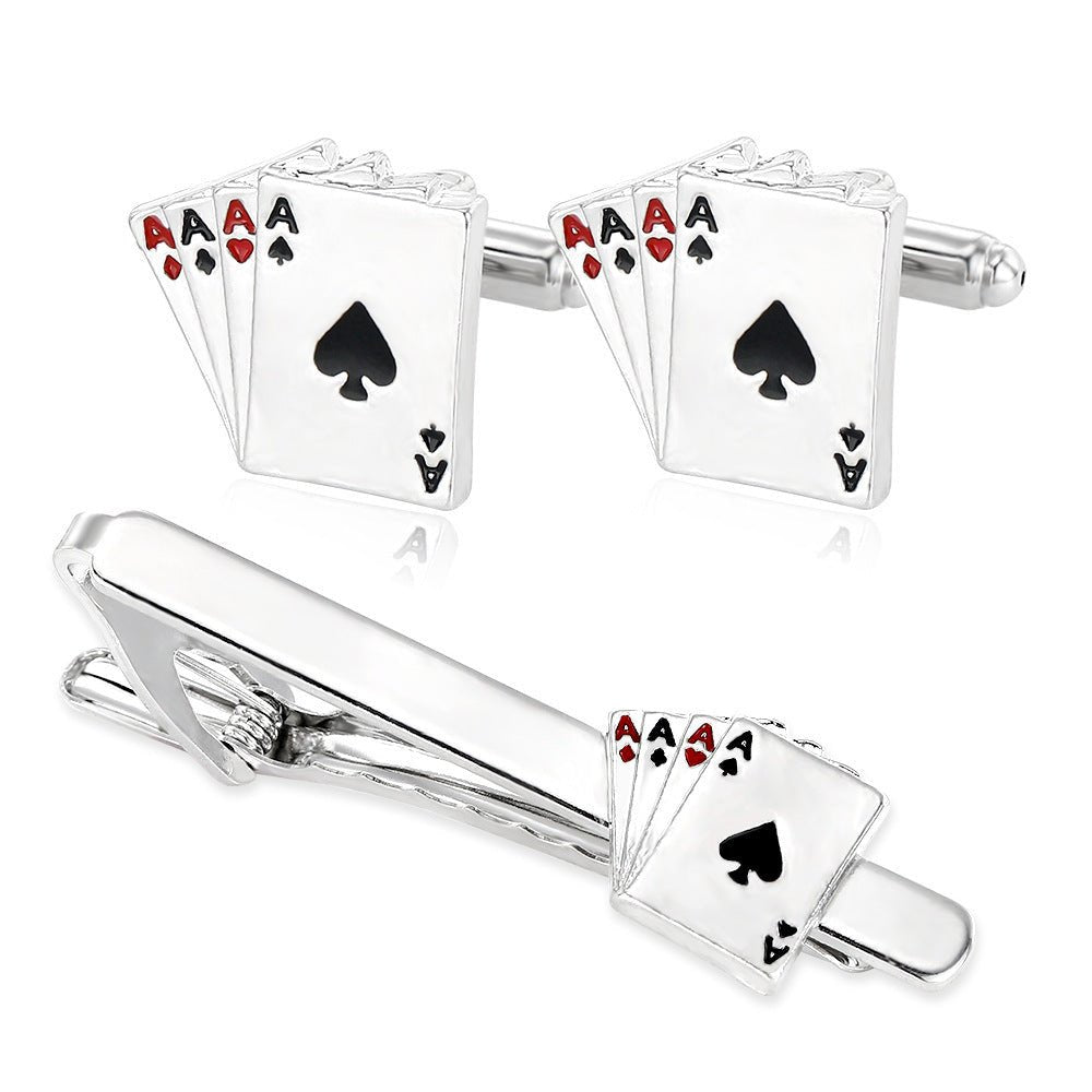 Poker Cufflinks & Tie Clip Business Set – Classic Gift for Men - Elysian Bijoux