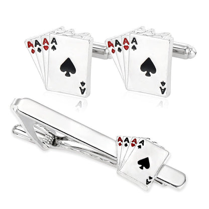 Poker Cufflinks & Tie Clip Business Set – Classic Gift for Men - Elysian Bijoux