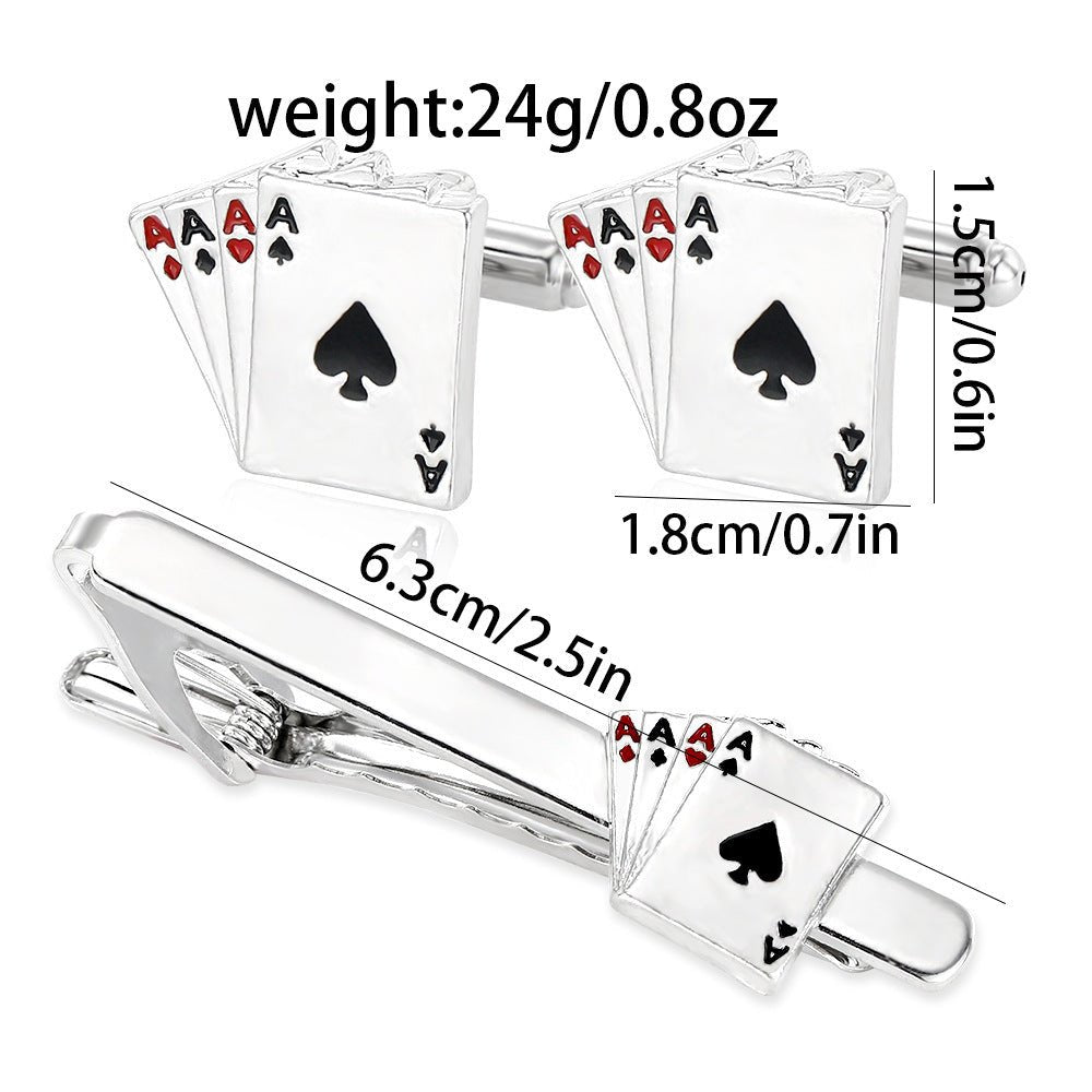 Poker Cufflinks & Tie Clip Business Set – Classic Gift for Men - Elysian Bijoux