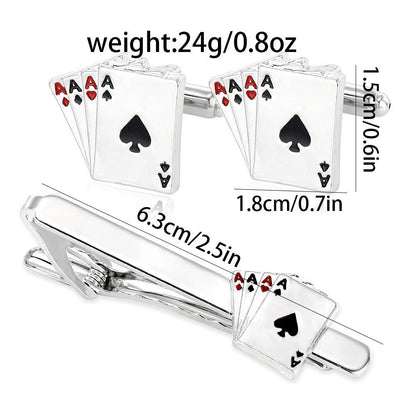 Poker Cufflinks & Tie Clip Business Set – Classic Gift for Men - Elysian Bijoux