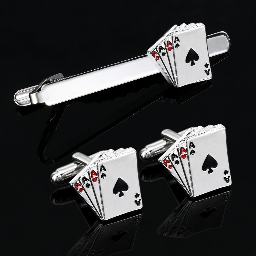Poker Cufflinks & Tie Clip Business Set – Classic Gift for Men - Elysian Bijoux