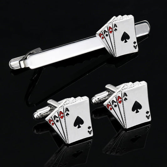 Poker Cufflinks & Tie Clip Business Set – Classic Gift for Men - Elysian Bijoux