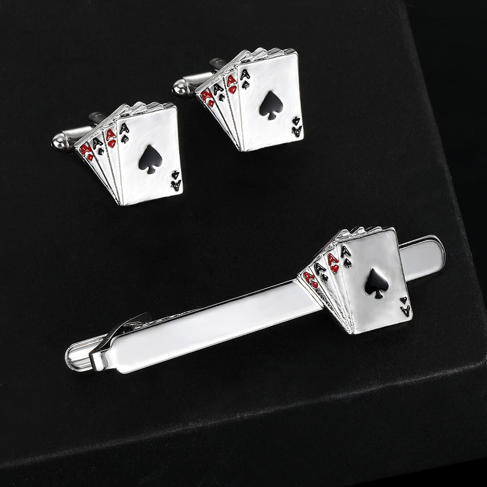 Poker Cufflinks & Tie Clip Business Set – Classic Gift for Men - Elysian Bijoux