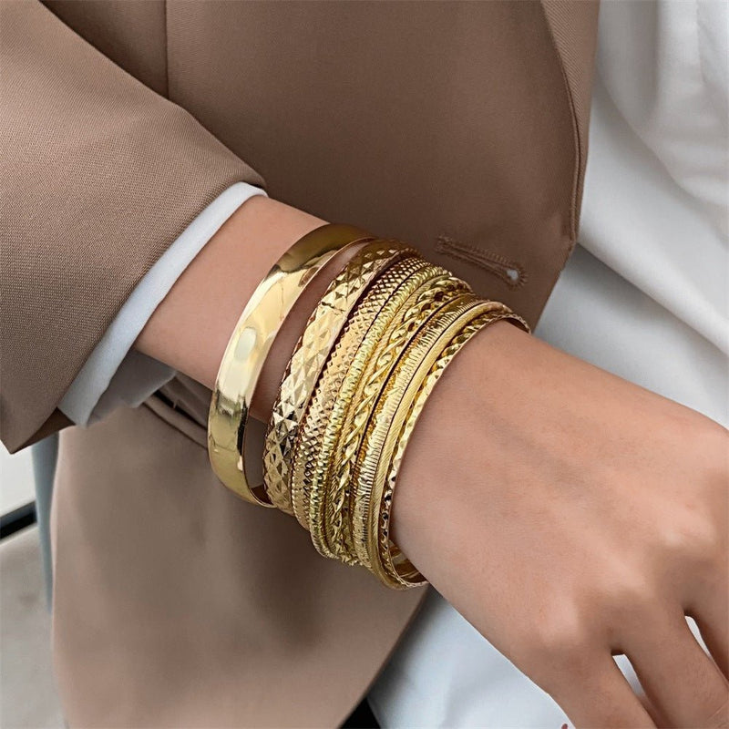 PureGloss Wide Gold Bangle Set (10) - Elysian Bijoux