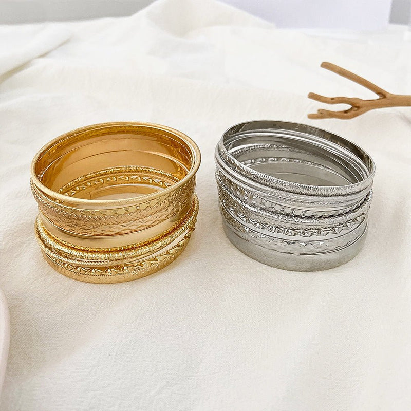 PureGloss Wide Gold Bangle Set (10) - Elysian Bijoux