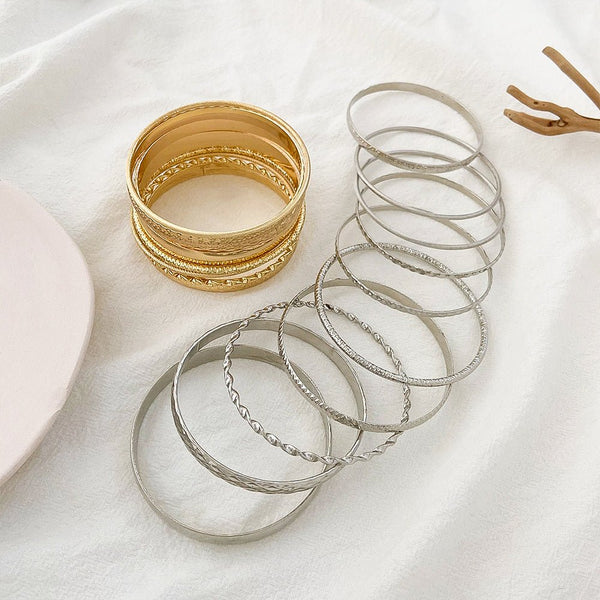 PureGloss Wide Gold Bangle Set (10) - Elysian Bijoux