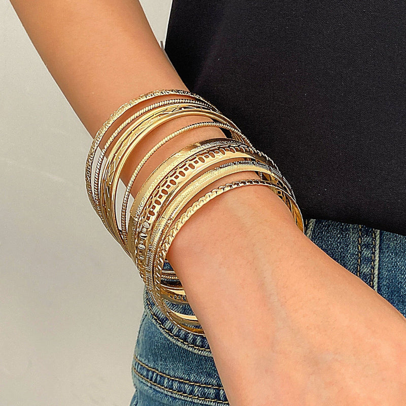 PureGloss Wide Gold Bangle Set (10) - Elysian Bijoux