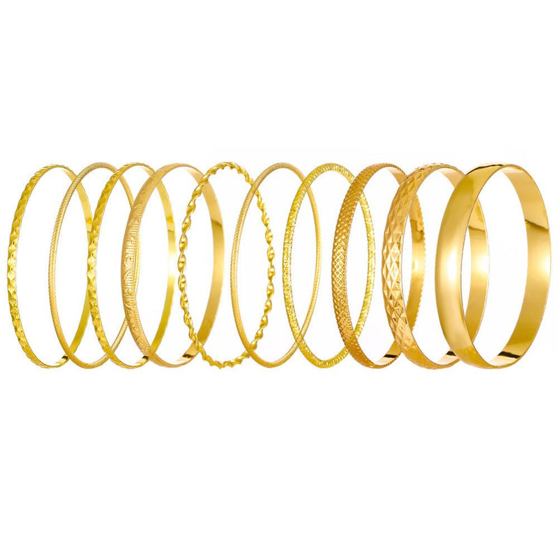 PureGloss Wide Gold Bangle Set (10) - Elysian Bijoux