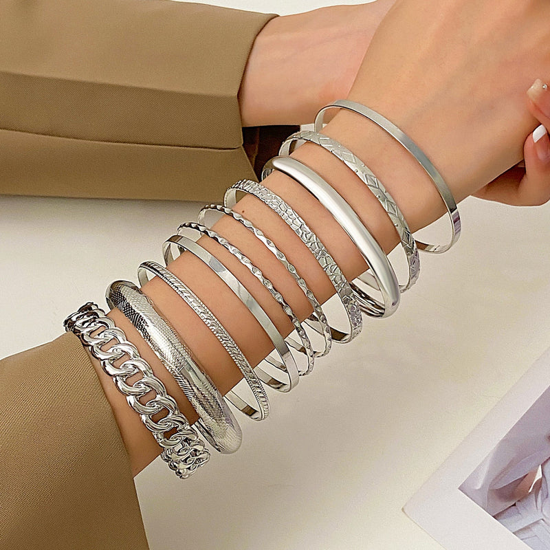 PureGloss Wide Gold Bangle Set (10) - Elysian Bijoux