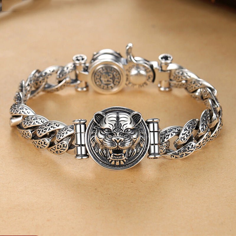 Rotating Tiger Bracelet for Men – Retro Copper Zodiac Design - Elysian Bijoux
