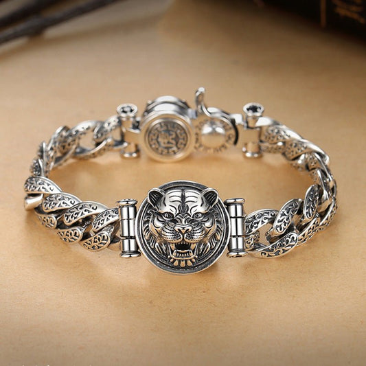 Rotating Tiger Bracelet for Men – Retro Copper Zodiac Design - Elysian Bijoux