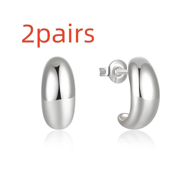 SilverGleam C - Hoop Stud Earrings - Elysian Bijoux