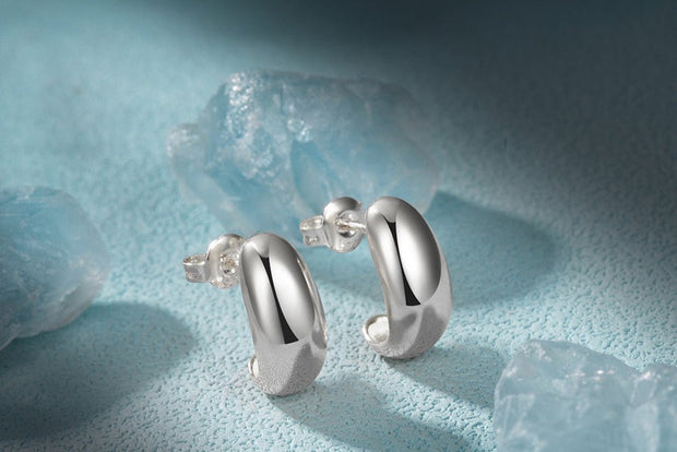 SilverGleam C - Hoop Stud Earrings - Elysian Bijoux